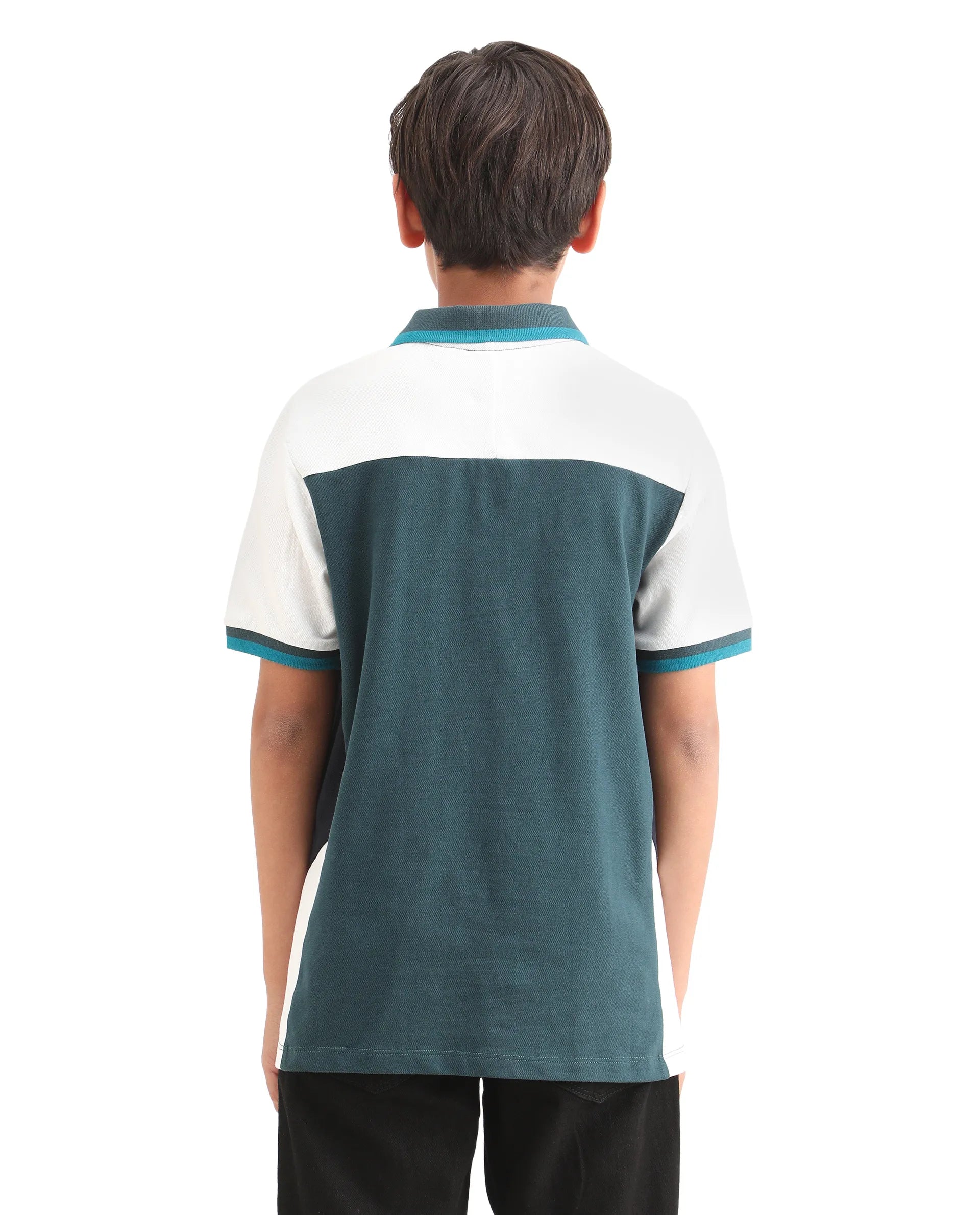 Boys Teal Embroidered Zipper Polo Shirt
