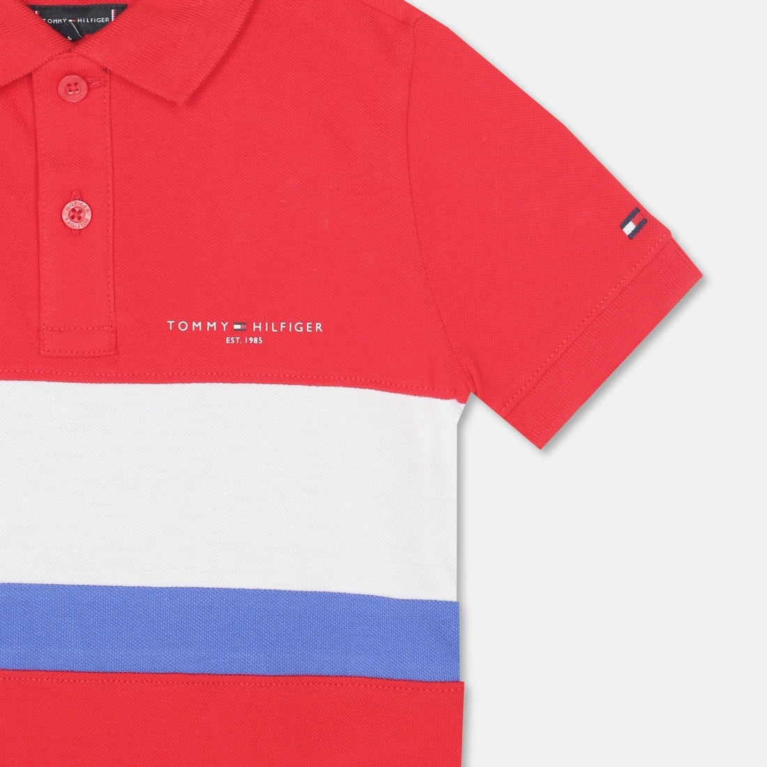 Boys Rapid Red Colorblock Cotton Polo T-Shirt