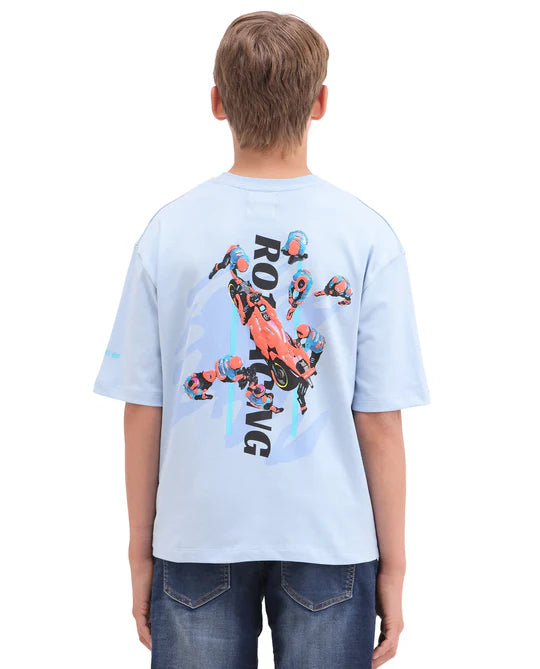 Rare Ones Boys Pastel Blue Puff Print Oversized T-Shirt