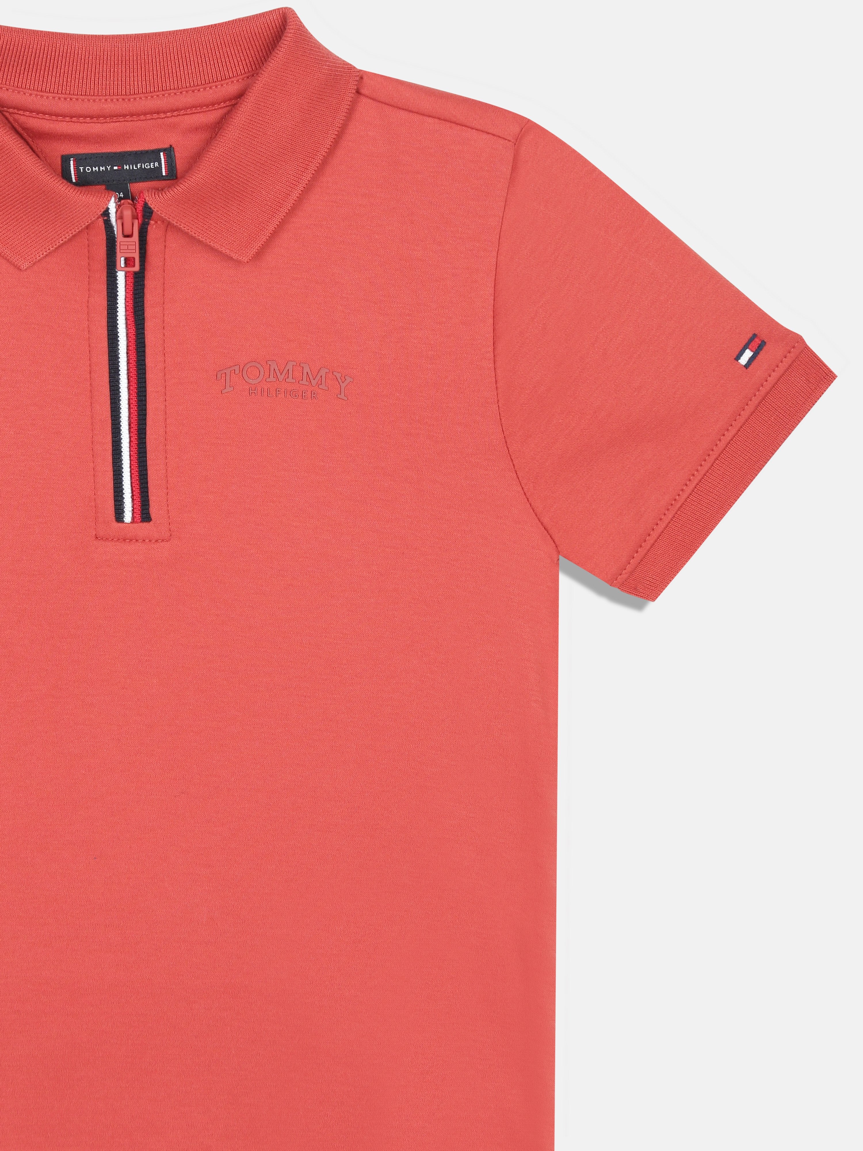 Boys Red Solid Zip Polo Collar Regular Fit Knit Top