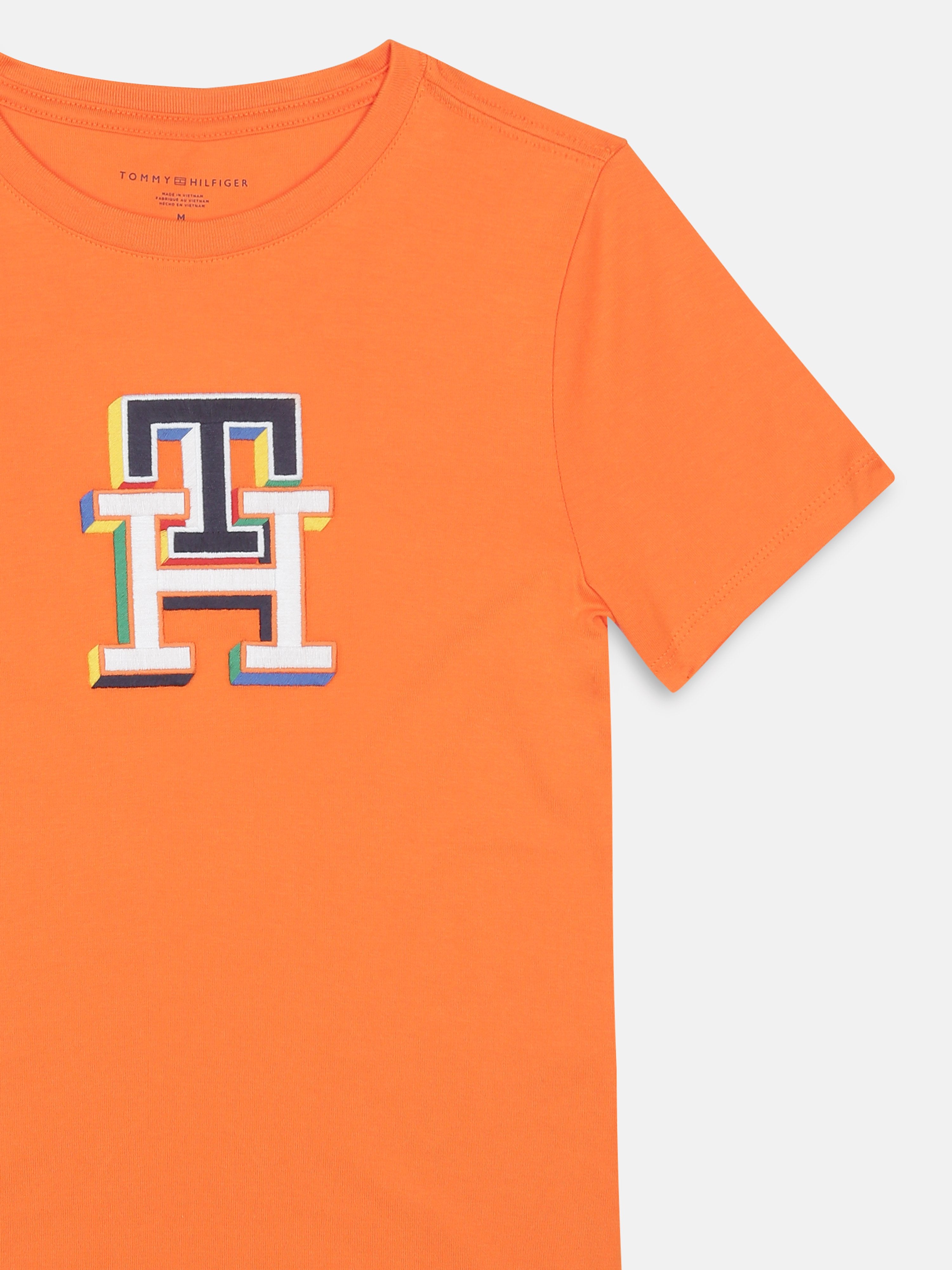 Boys Orange Logo Cotton Regular Fit T-Shirt