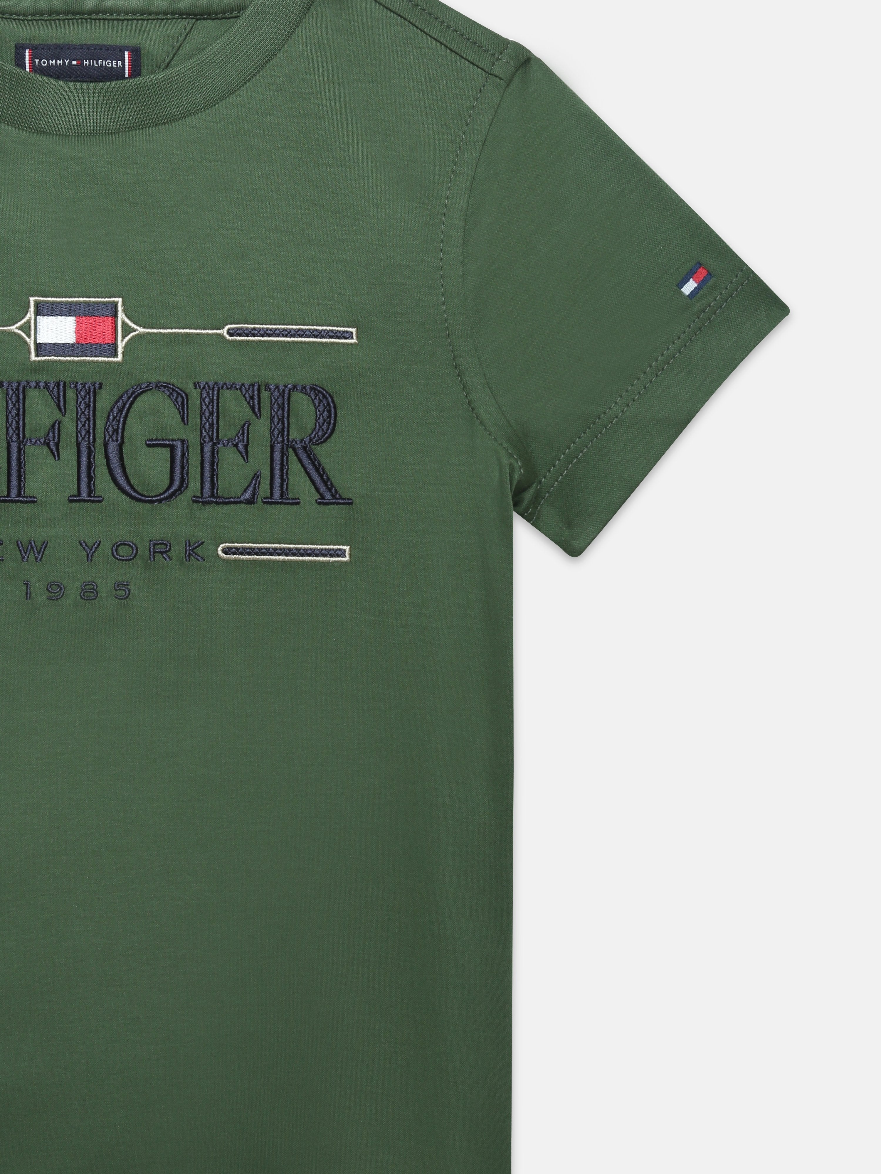 Boys Green Logo Crew Neck Regular Fit Cotton Knit Top