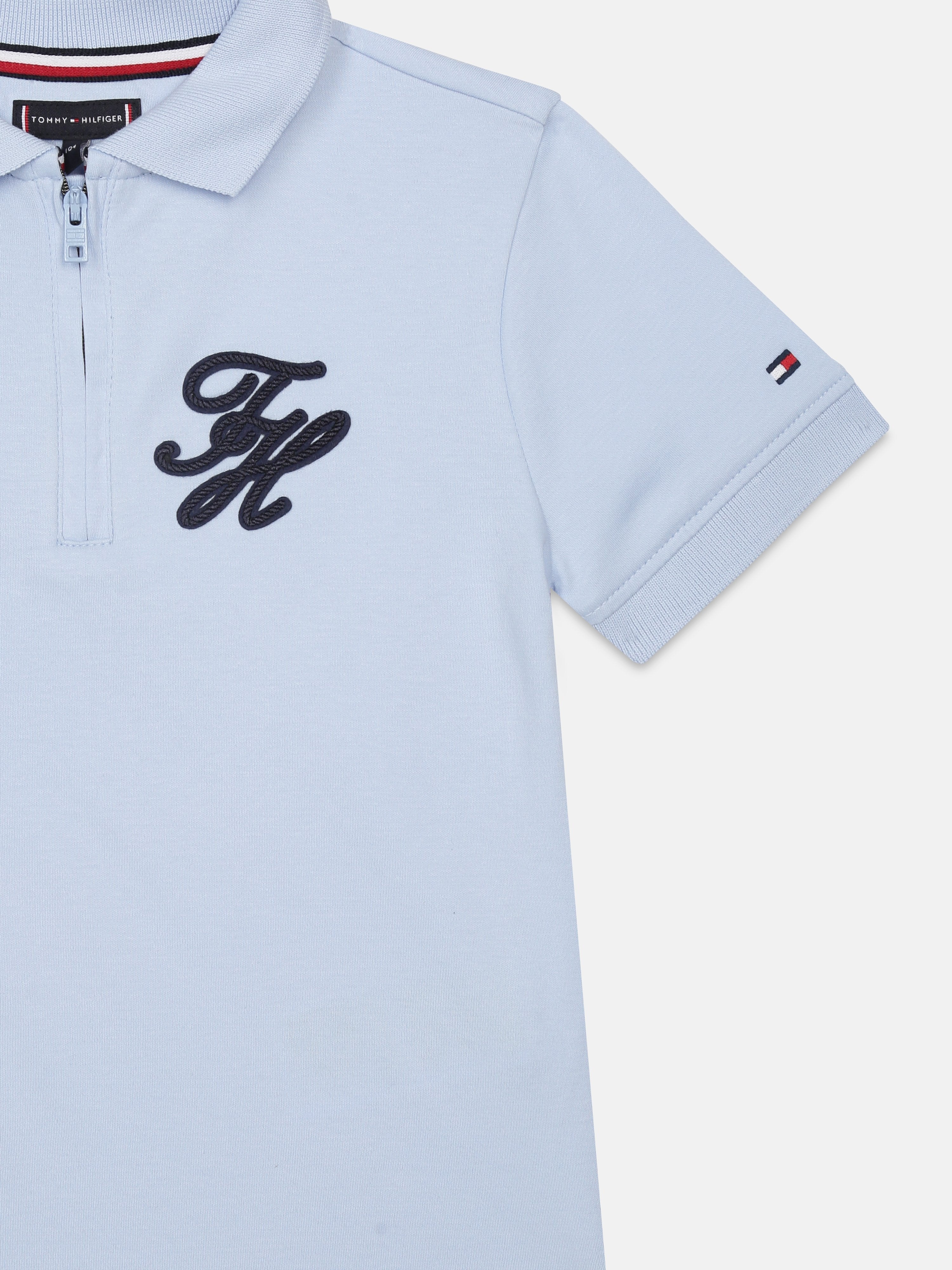 Boys Blue Logo Polo Collar Regular Fit Cotton Knit Top