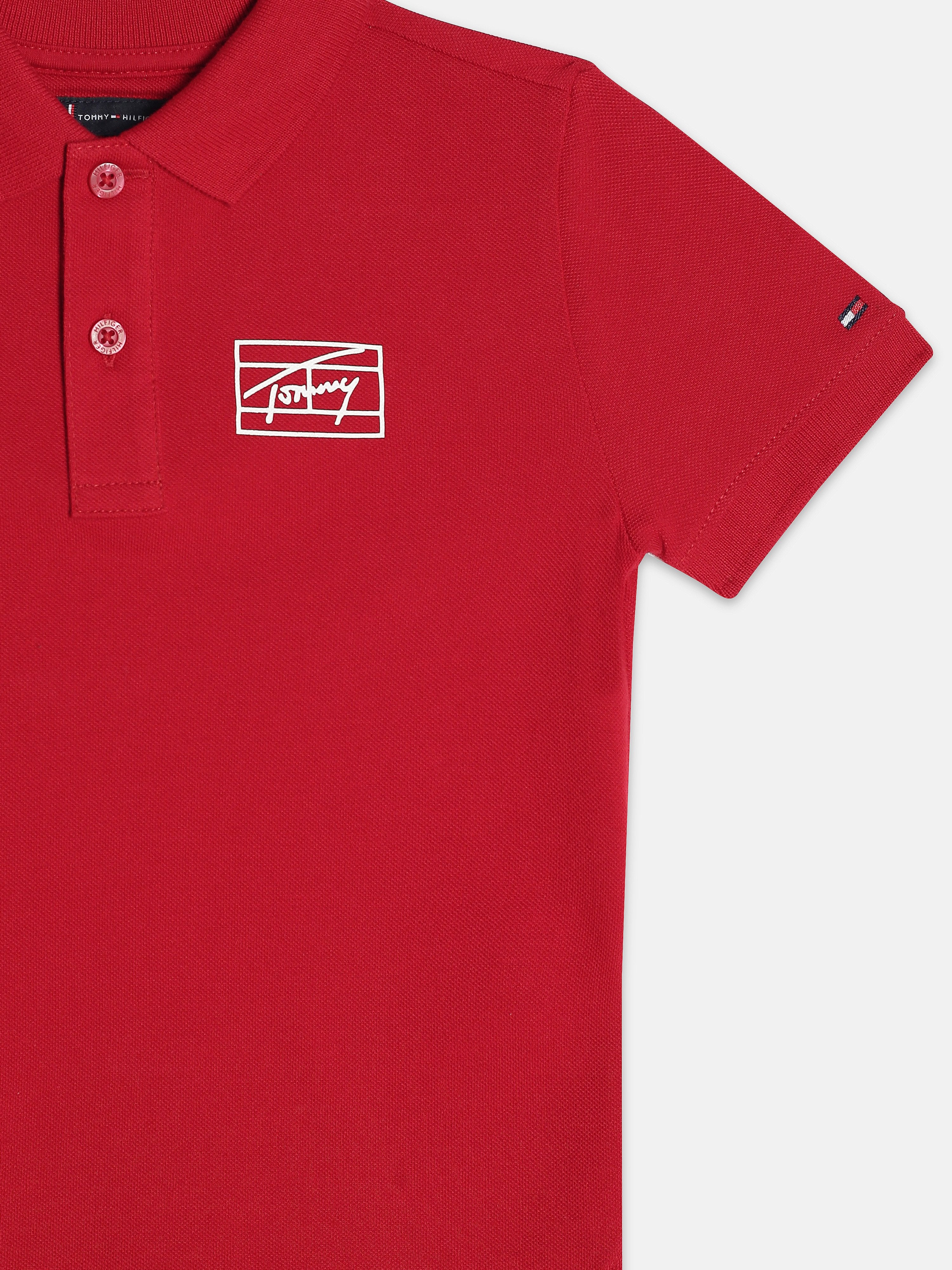 Girls Red Logo Regenerative Cotton Casual Polo Knit Top