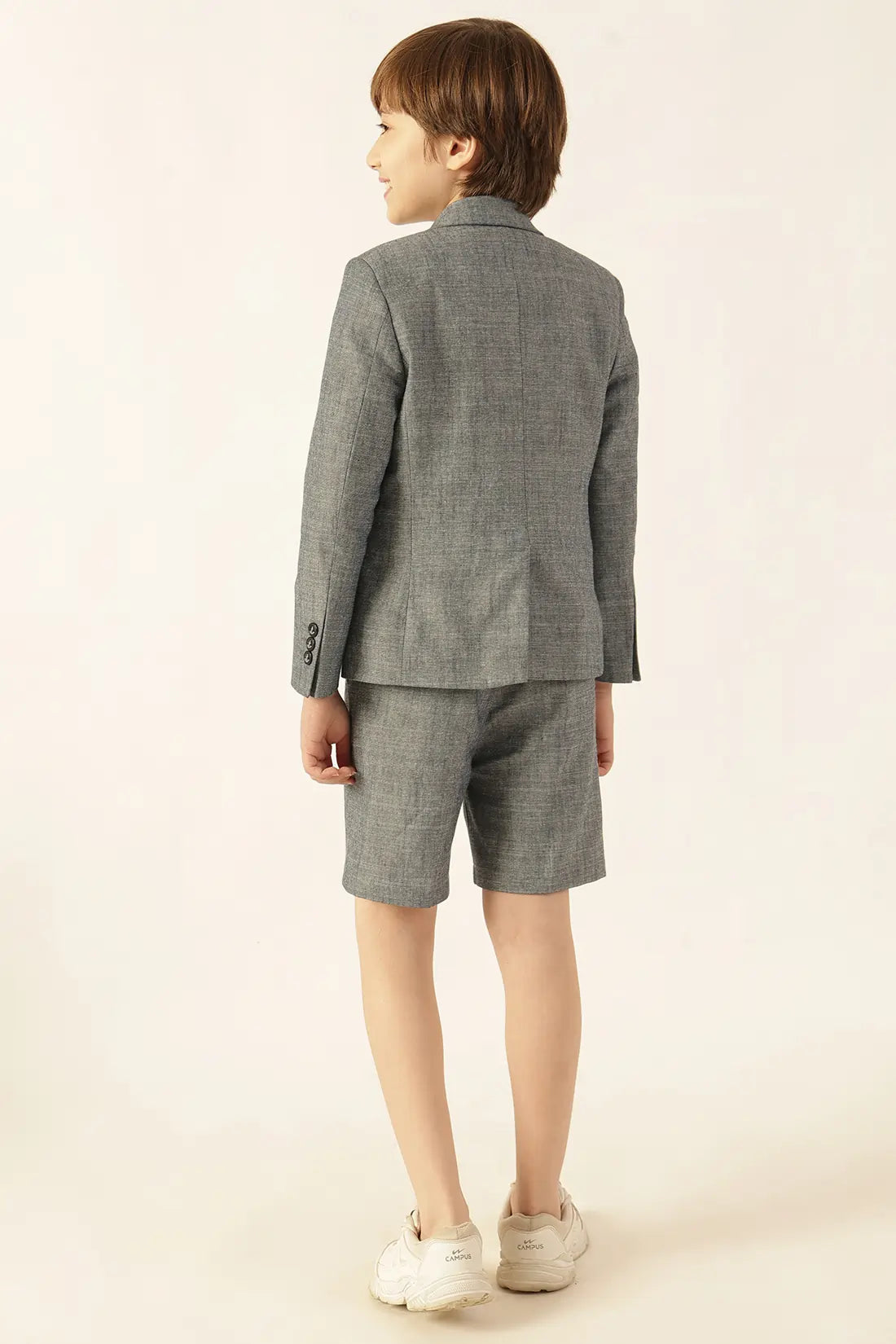 Boys Blue Solid Chambray Cotton Shorts