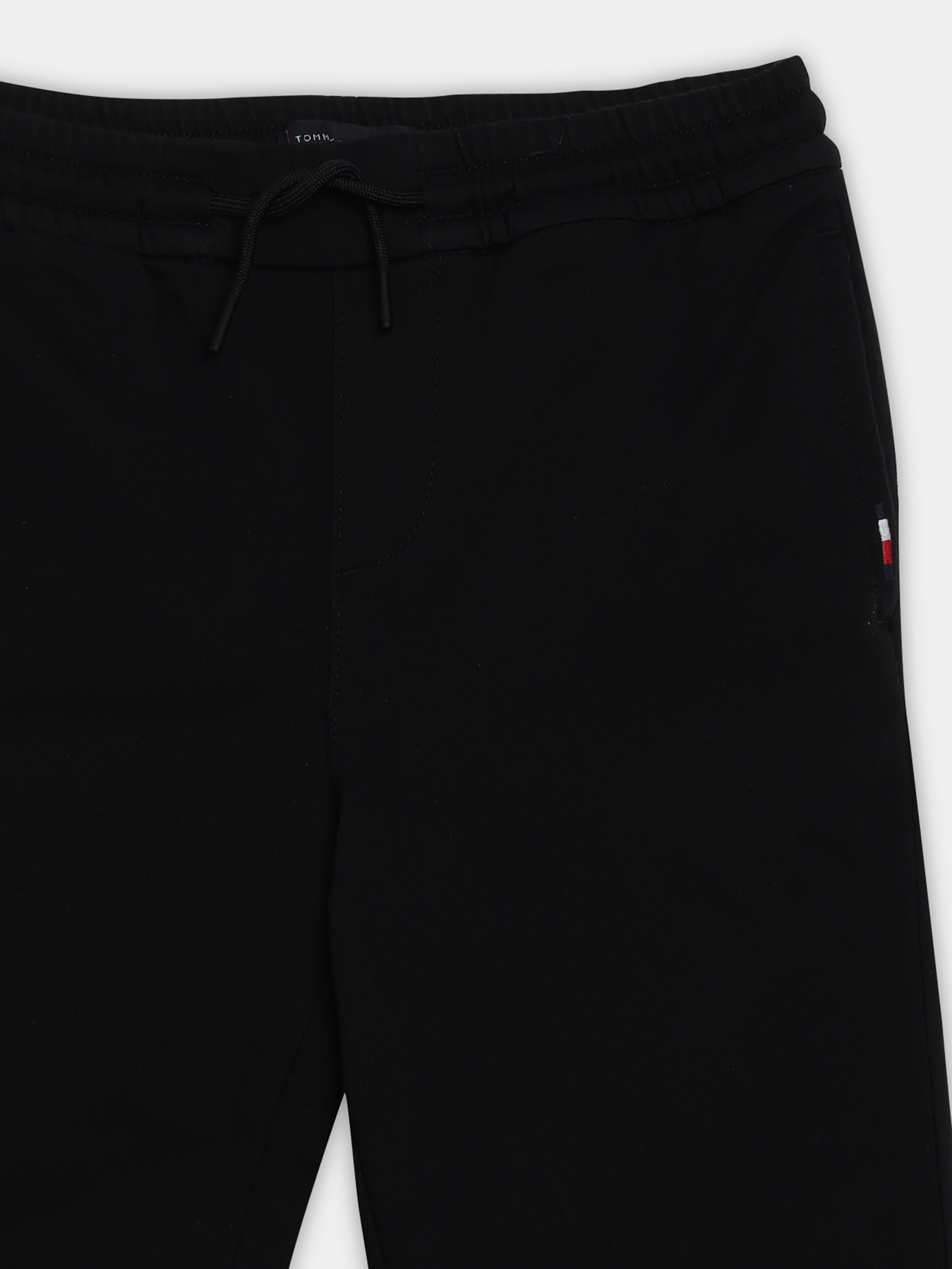 Girls Black Cotton Blend Casual Drawstring Bottom