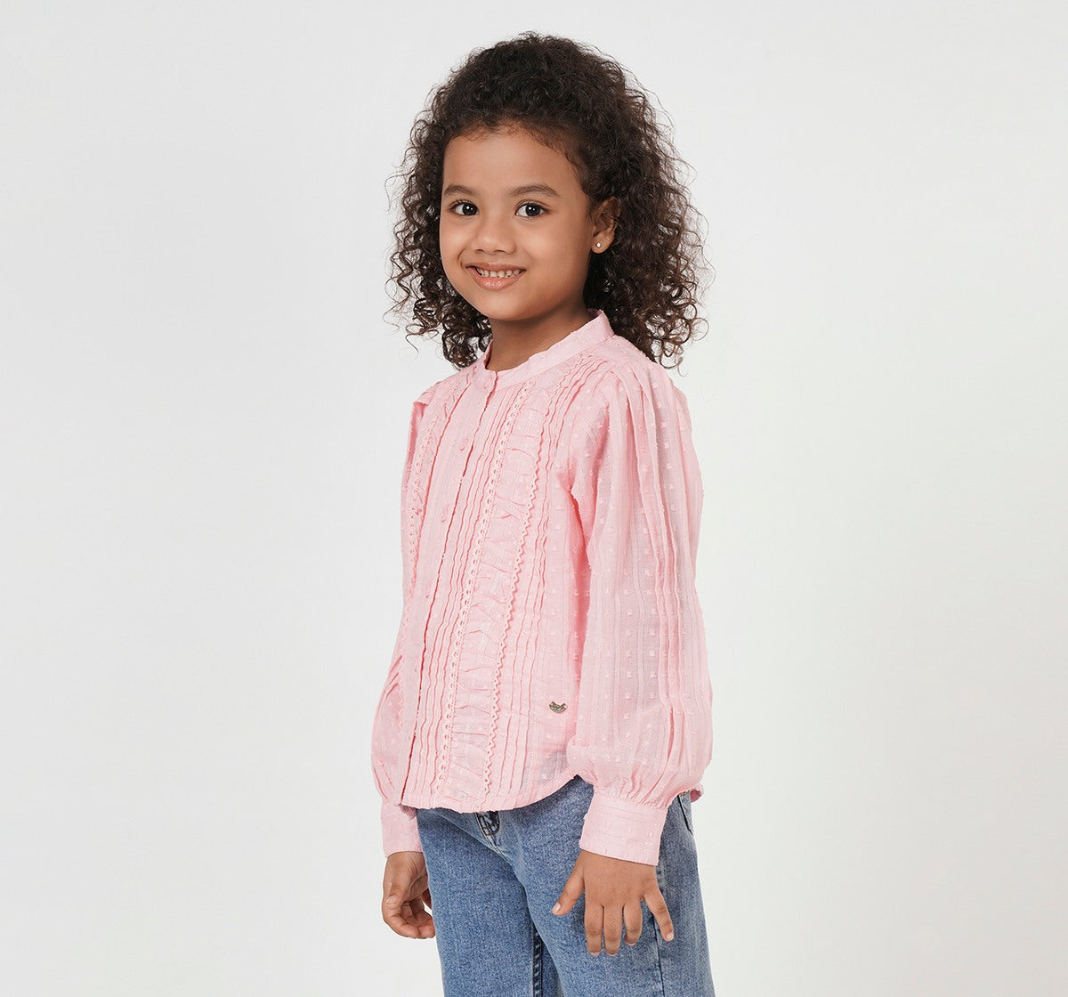 Dobby Shirt with Pleats and Ruching Pink