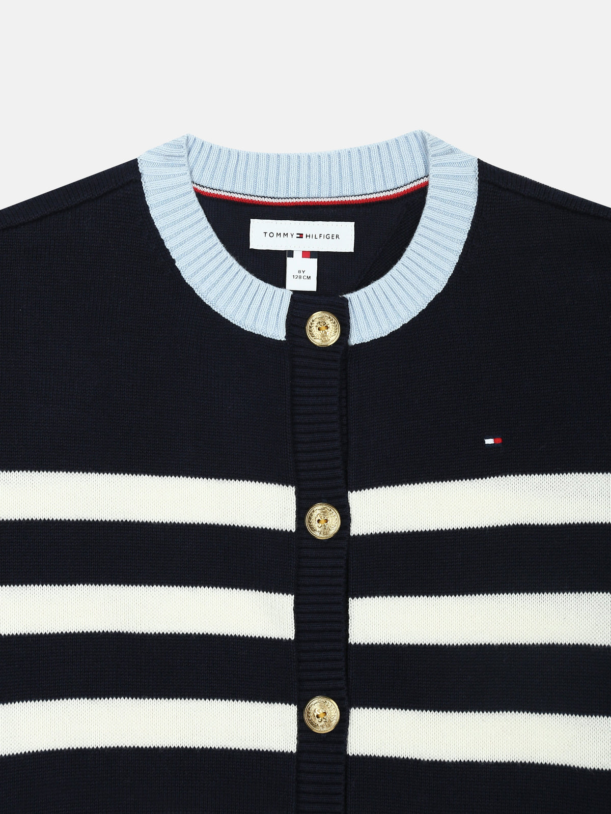 Girls Relaxed Fit Crew Neck Cardigan Dark Night Navy Stripes