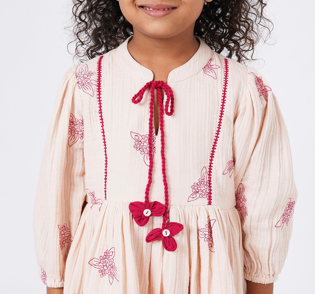 Dress with All Over Embroidery Pink