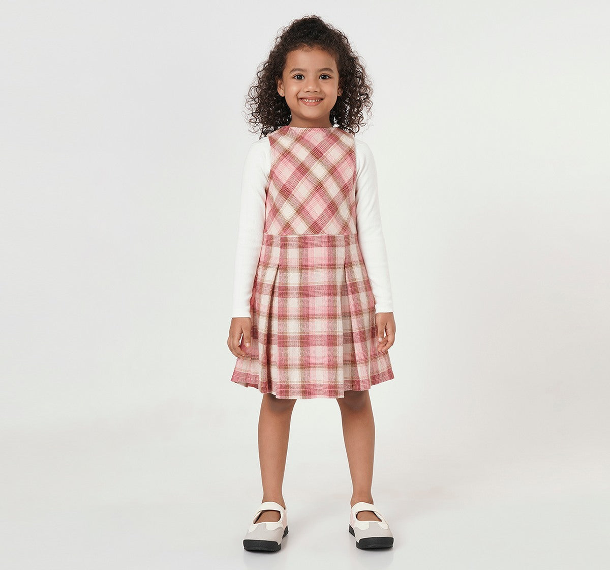 Fannel Check Dress with Rib T Shirt Green