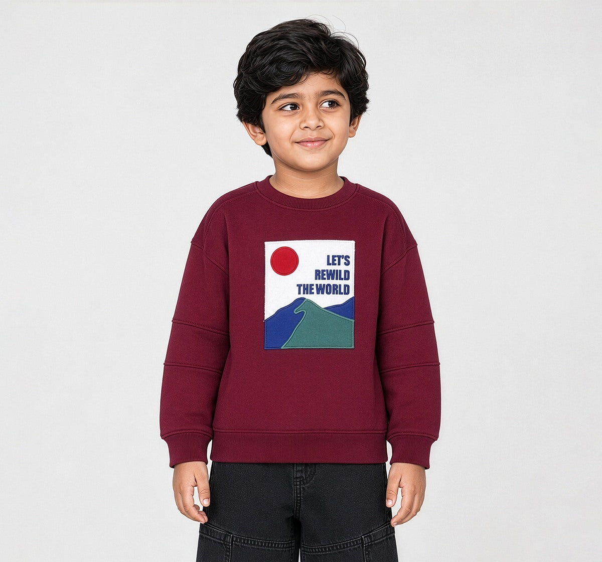 Knit Sweatshirt with Applique Patch Maroon