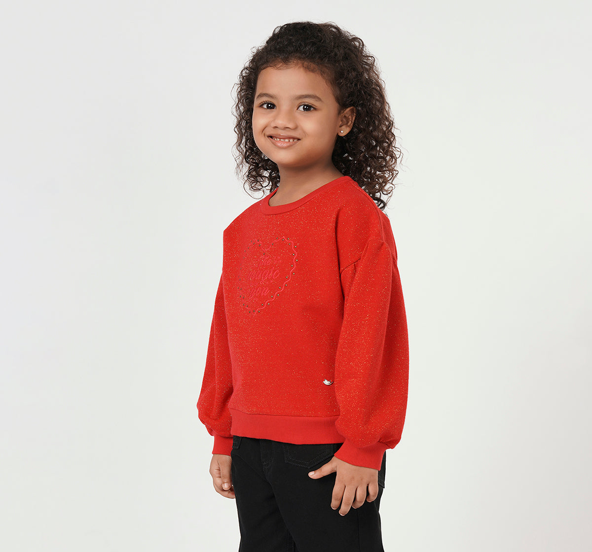 Lurex Looper Sweatshirt with Embroidery Red
