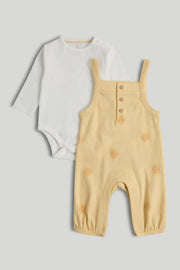 Baby Multi Cotton Stretch Dungaree with Bodysuit Set