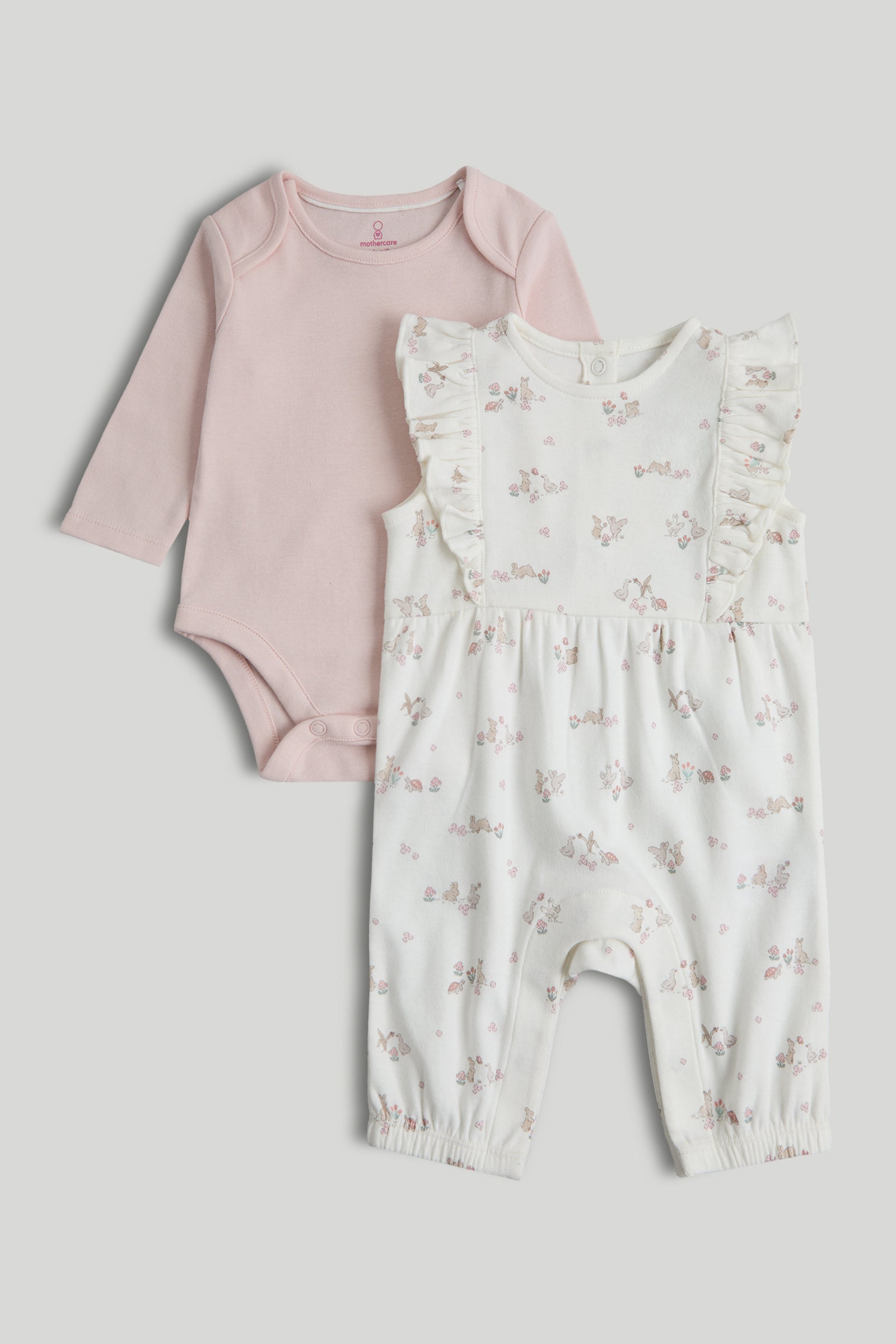 Baby Multi Cotton AOP Dungaree with Bodysuit Set