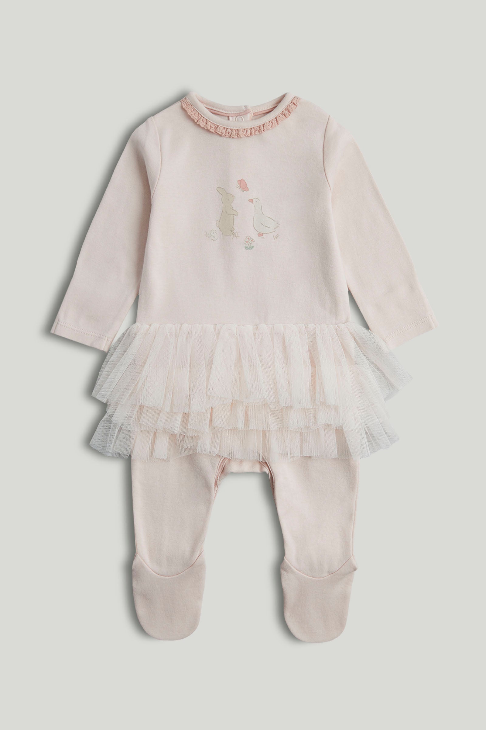 Baby Girls Light Pink Cotton Tutu All-in-One Sleepsuit