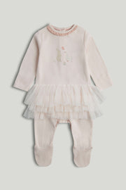 Baby Girls Light Pink Cotton Tutu All-in-One Sleepsuit