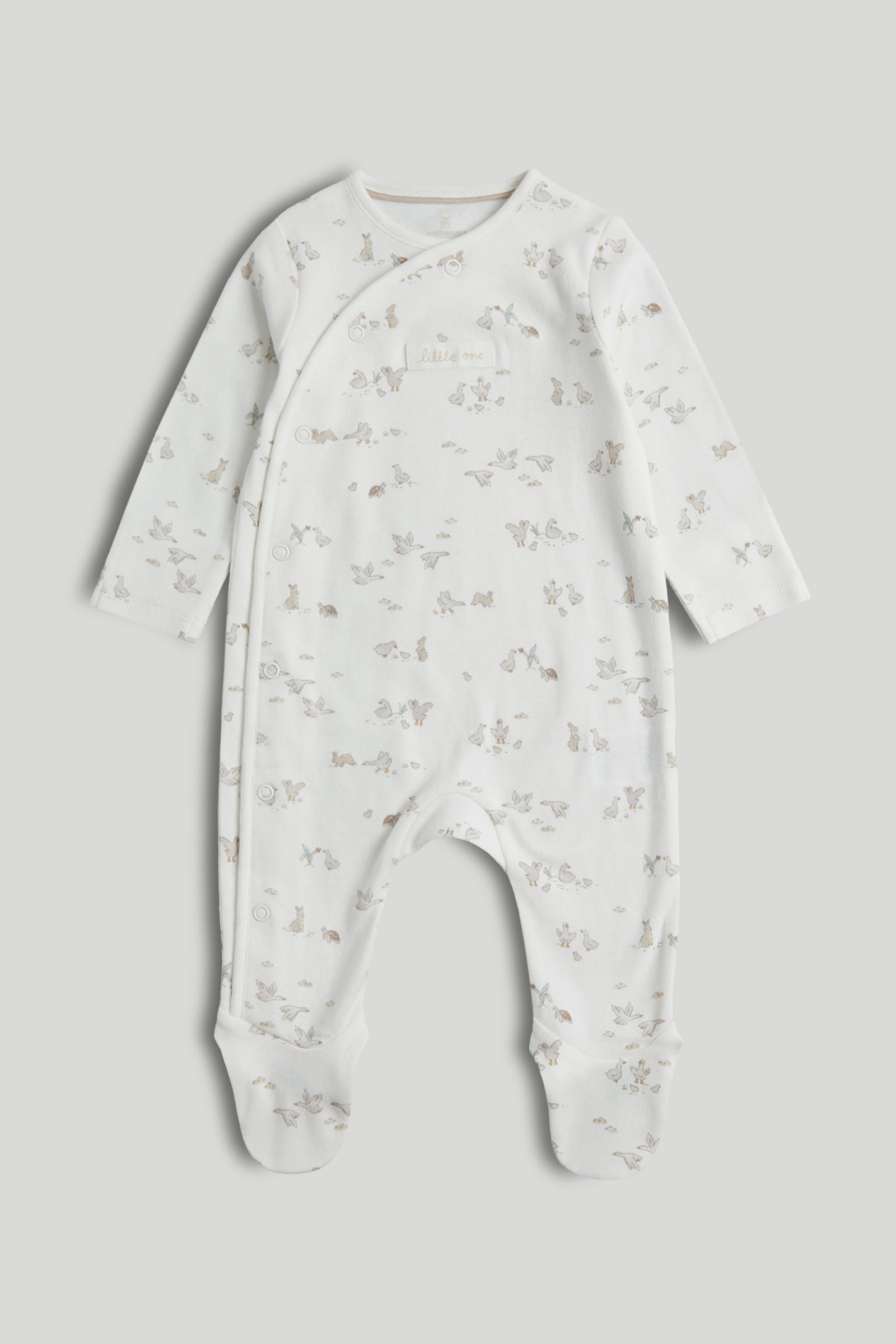 Baby White Cotton Printed All-in-One Sleepsuit