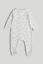 Baby White Cotton Printed All-in-One Sleepsuit