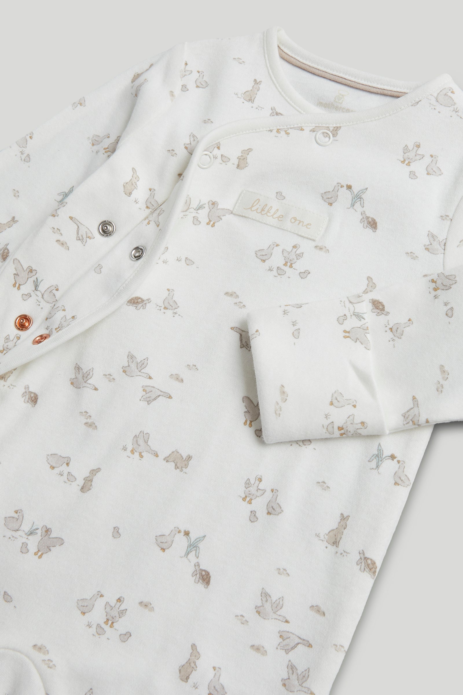 Baby White Cotton Printed All-in-One Sleepsuit