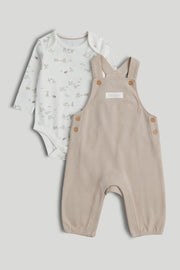 Baby Multi Cotton Dungaree with Long Sleeve Bodysuit Set