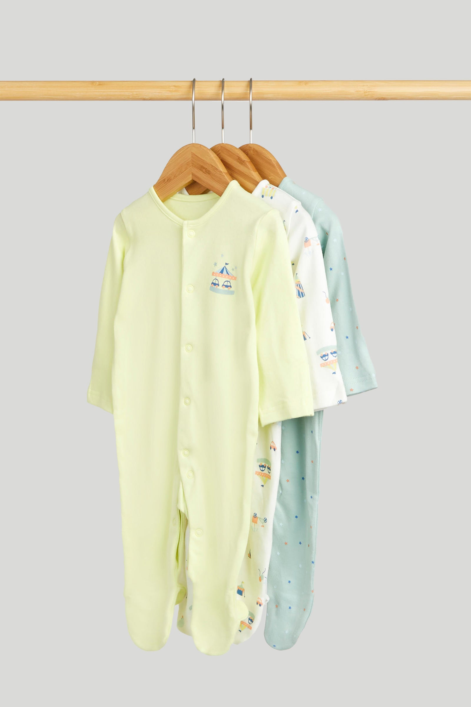 Boys Multi Cotton Regular Fit 3-Pack Carnival Sleepsuits