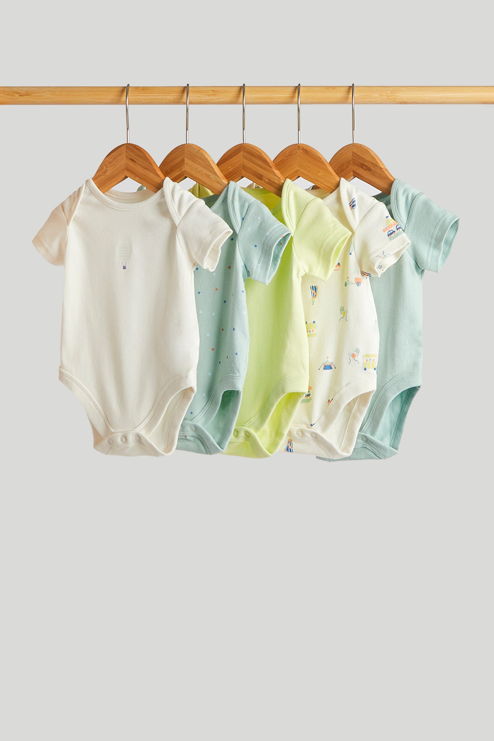 Boys Multi Carnival Print Cotton Regular Fit 5-Pack Short Sleeve Bodysuits