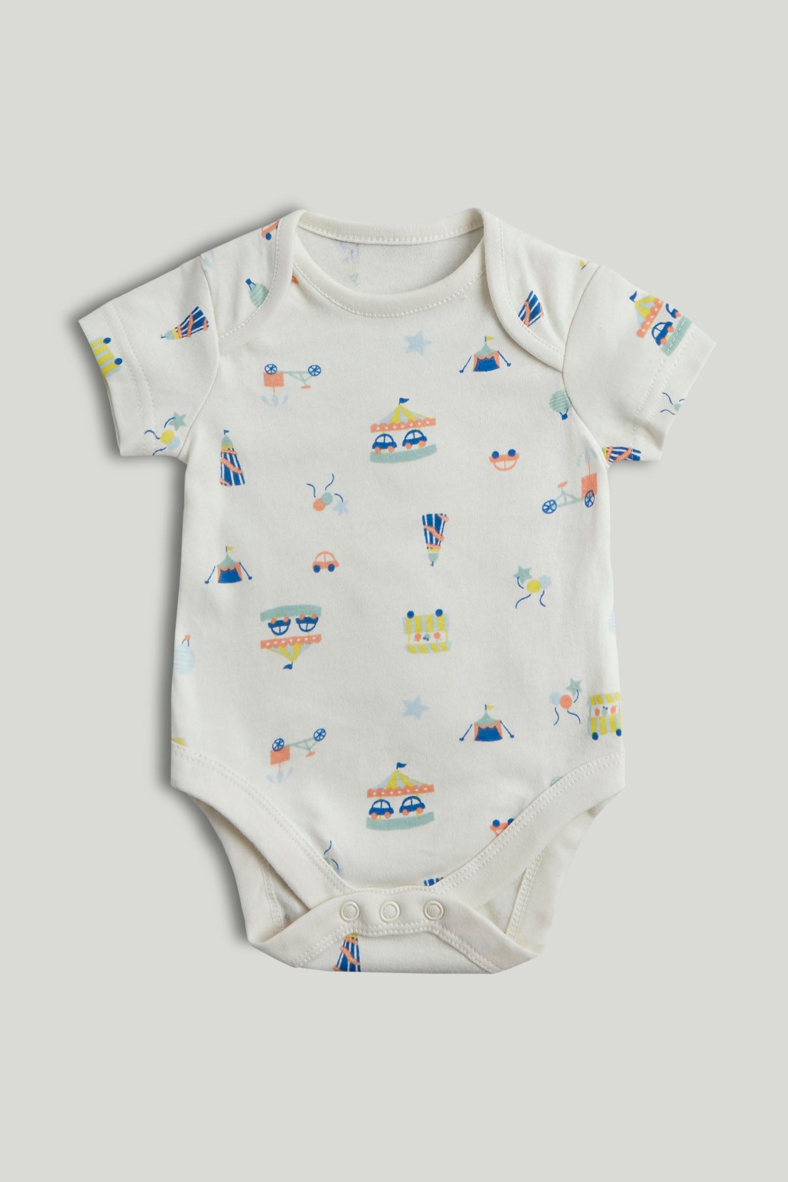 Boys Multi Carnival Print Cotton Regular Fit 5-Pack Short Sleeve Bodysuits