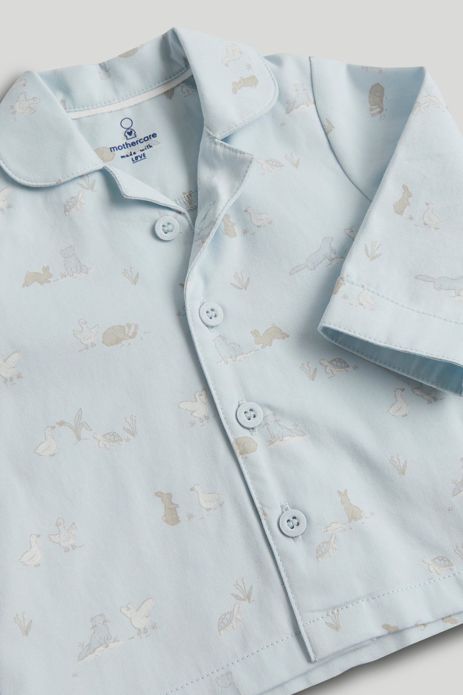 Boys Light Blue Printed Cotton Woven Regular Fit Long Sleeve Pyjama Set