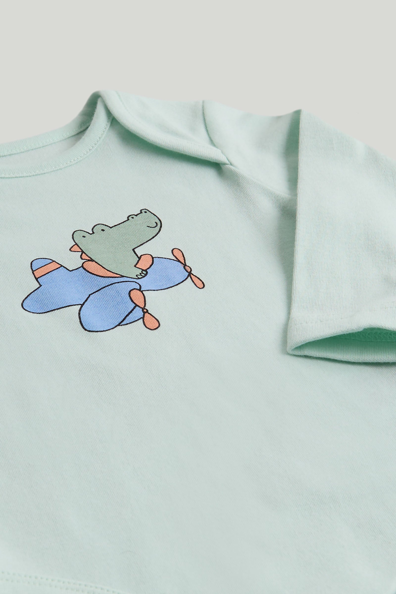 Boys Light Green Cartoon Print Cotton Regular Fit 3-Piece Set