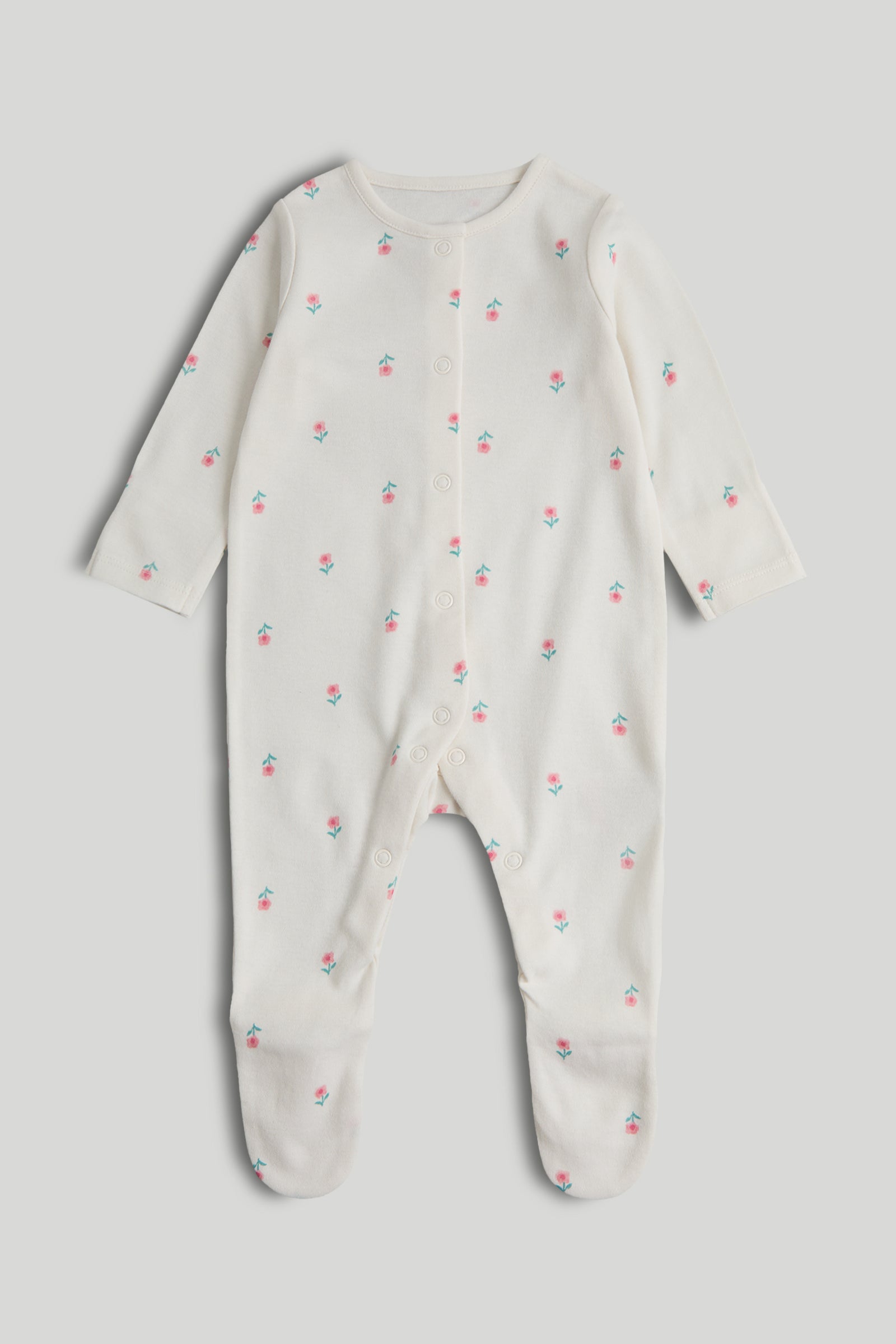 Girls Multi Inky Floral Print Cotton Regular Fit 3-Pack Sleepsuits