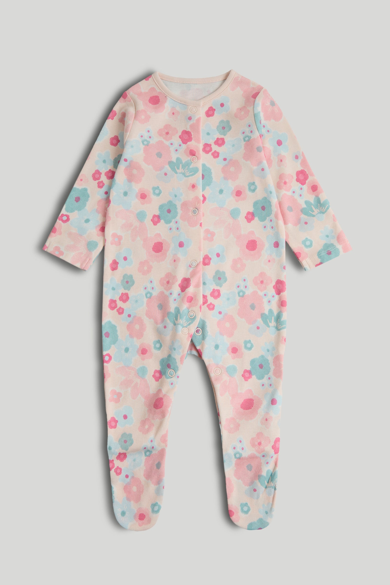 Girls Multi Inky Floral Print Cotton Regular Fit 3-Pack Sleepsuits