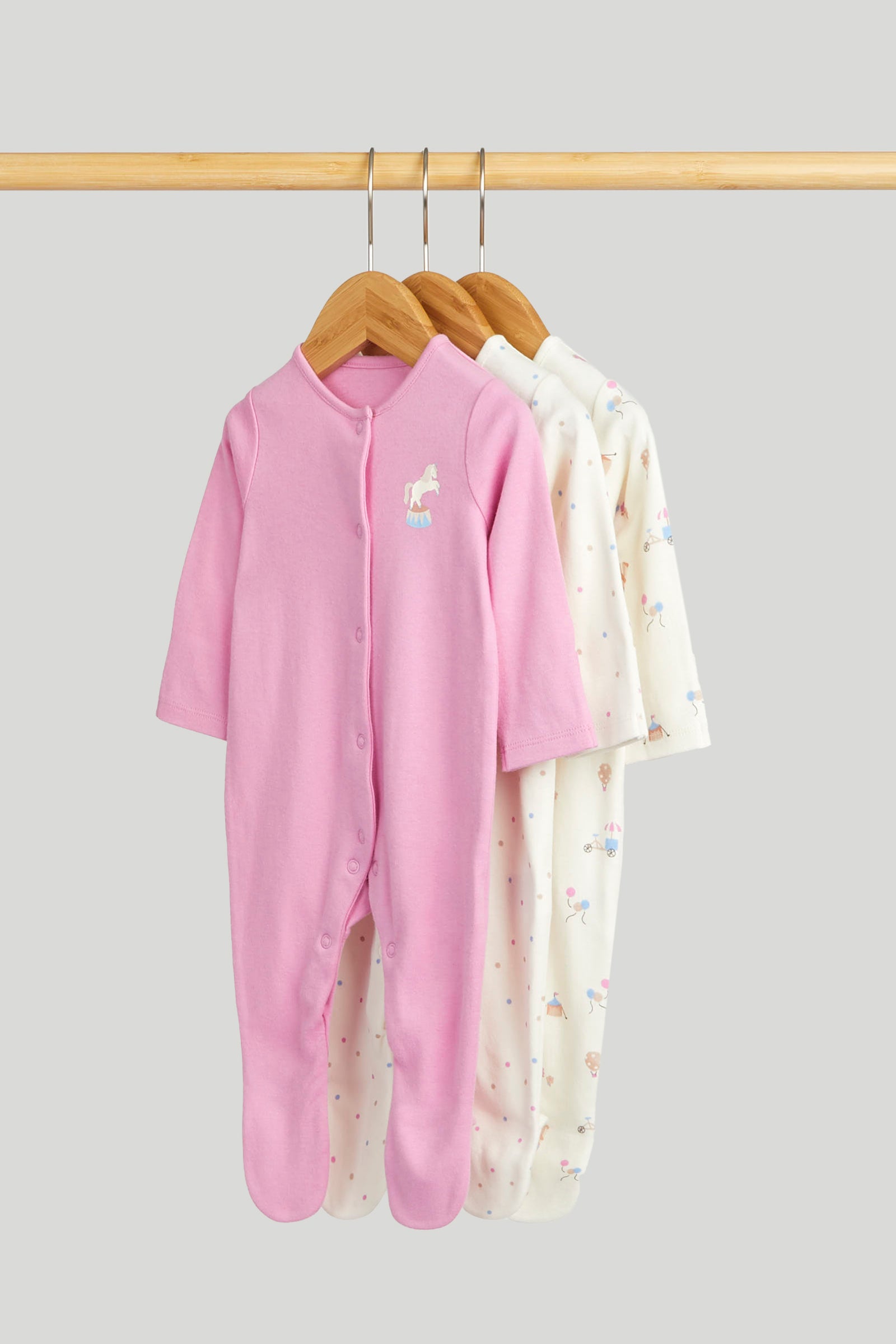 Girls Multi Carnival Print Cotton Regular Fit 3-Pack Sleepsuits
