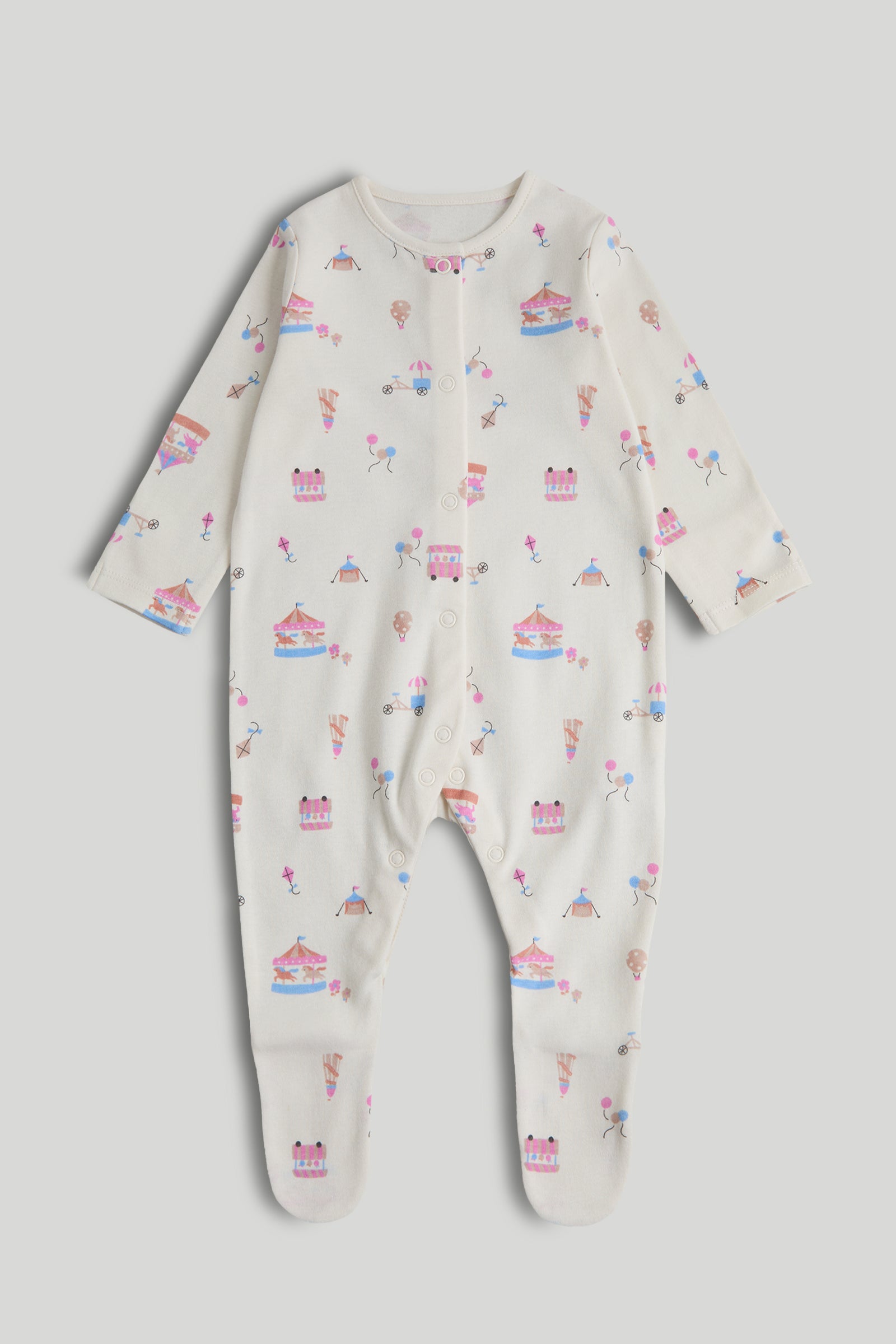 Girls Multi Carnival Print Cotton Regular Fit 3-Pack Sleepsuits