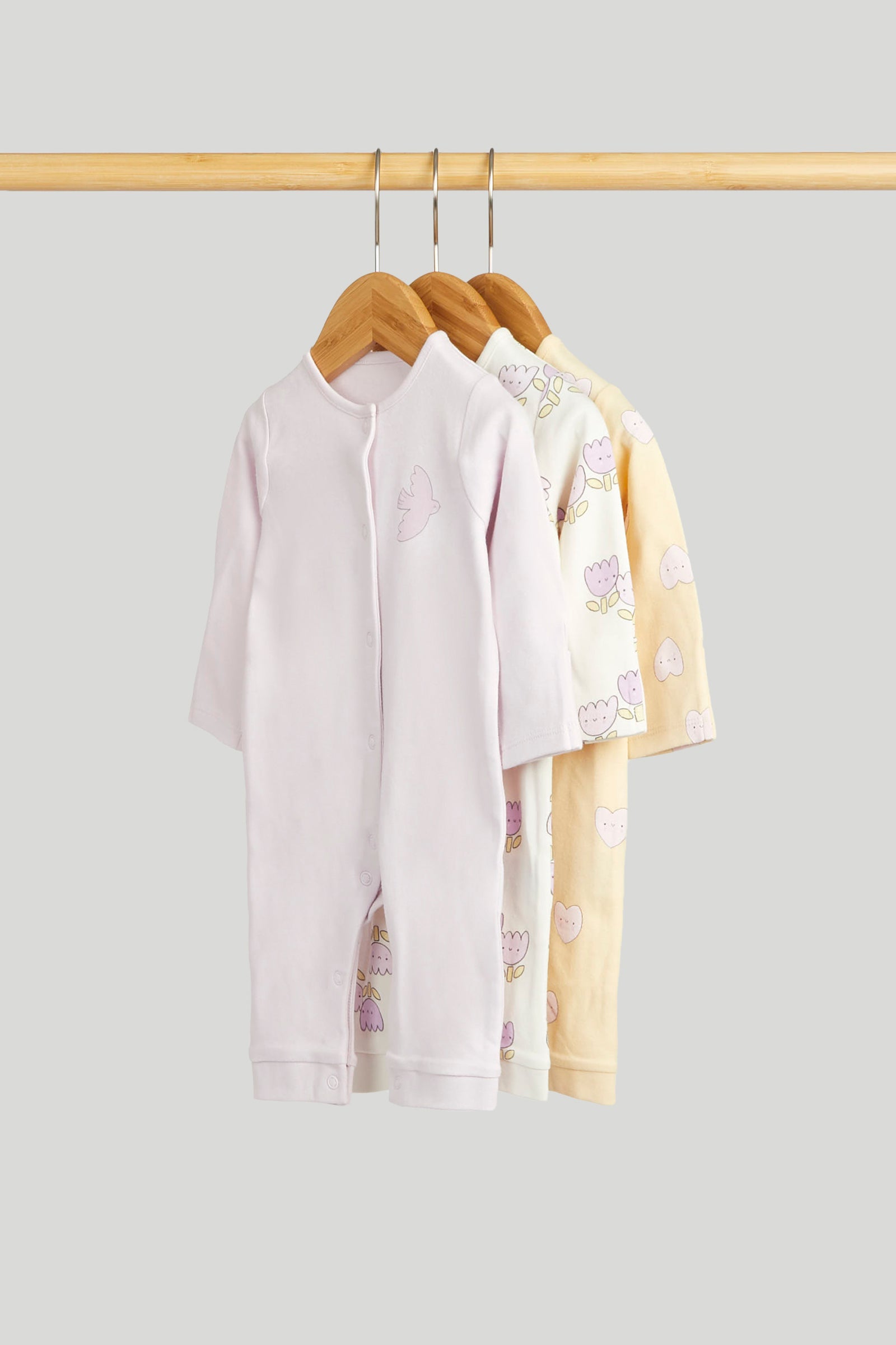 Girls Multi Printed Cotton Regular Fit 3-Pack Footless Sleepsuits
