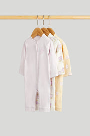 Girls Multi Printed Cotton Regular Fit 3-Pack Footless Sleepsuits