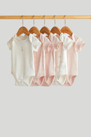 Girls Multi Print Cotton Regular Fit 5-Pack Short Sleeve Bodysuits