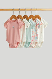Girls Multi Inky Floral Print Cotton Regular Fit 5-Pack Short Sleeve Bodysuits