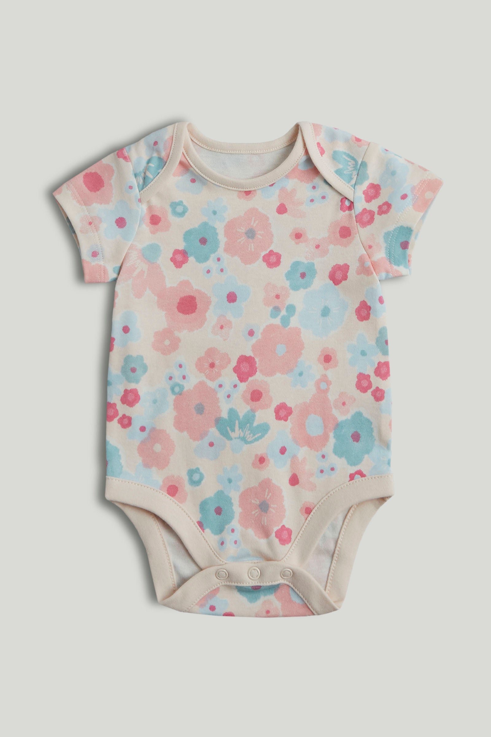 Girls Multi Inky Floral Print Cotton Regular Fit 5-Pack Short Sleeve Bodysuits