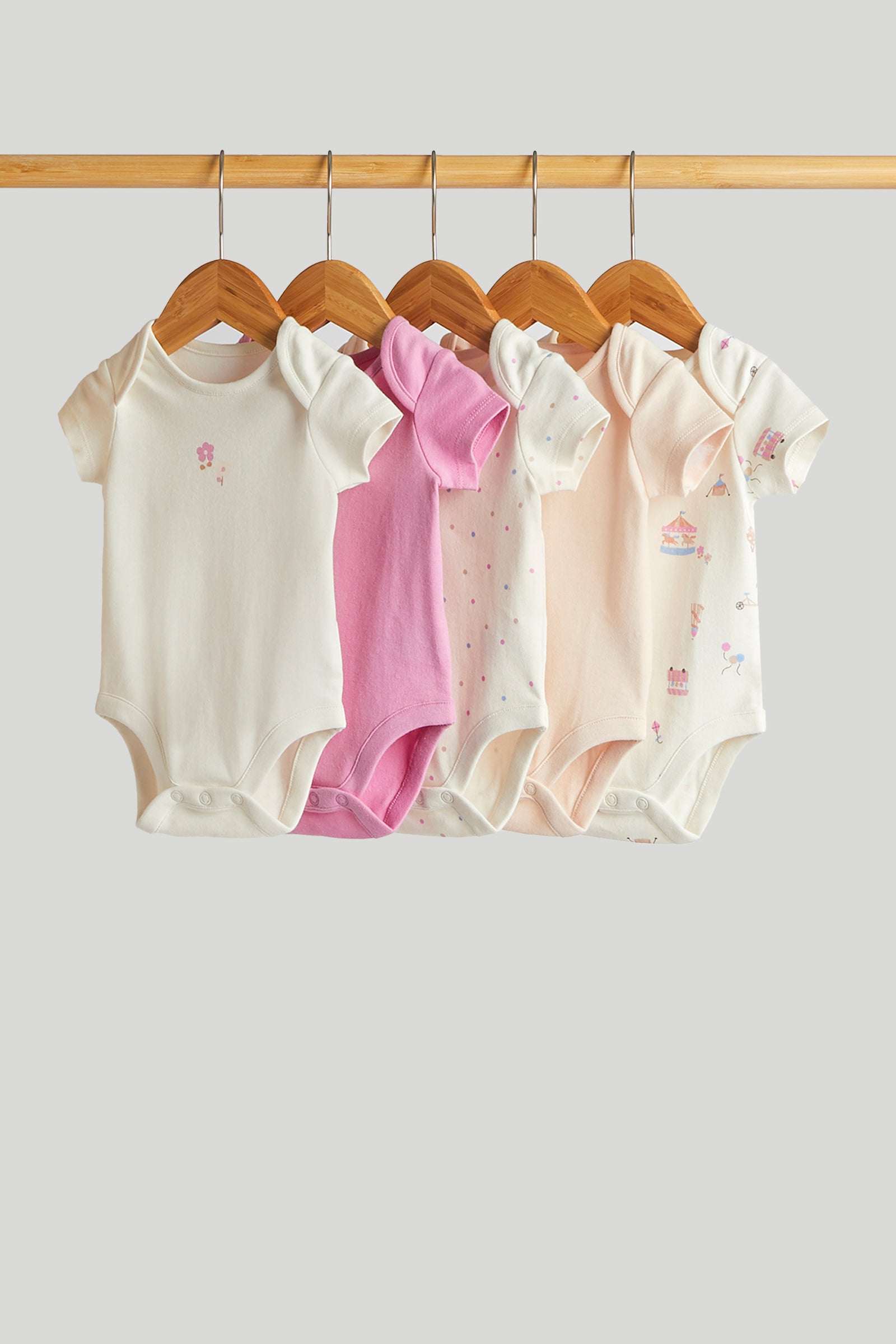 Girls Multi Solid Cotton Blend Regular Fit 5-Pack Short Sleeve Bodysuits