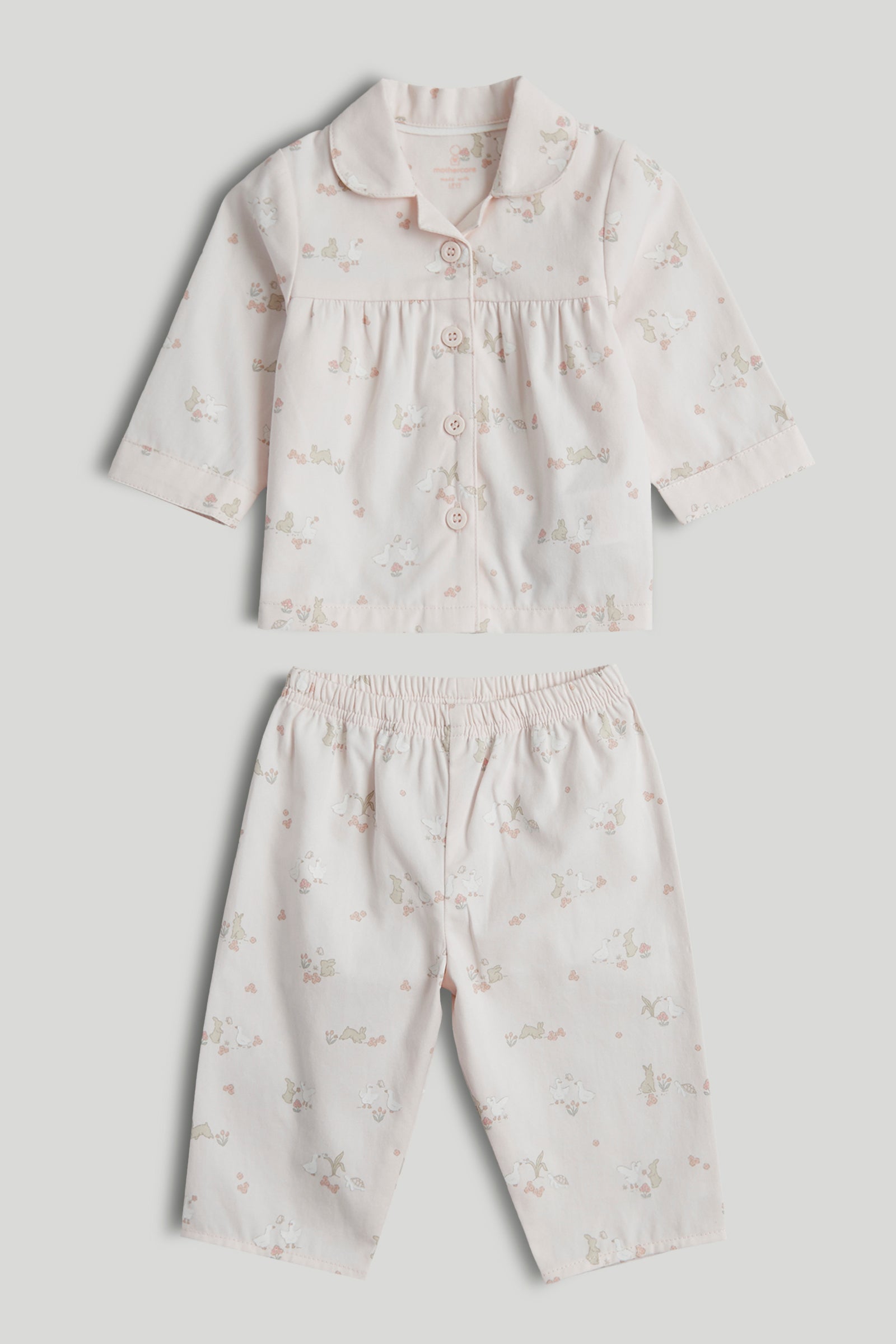Girls Light Pink Printed Cotton Woven Regular Fit Long Sleeve Pyjama Set