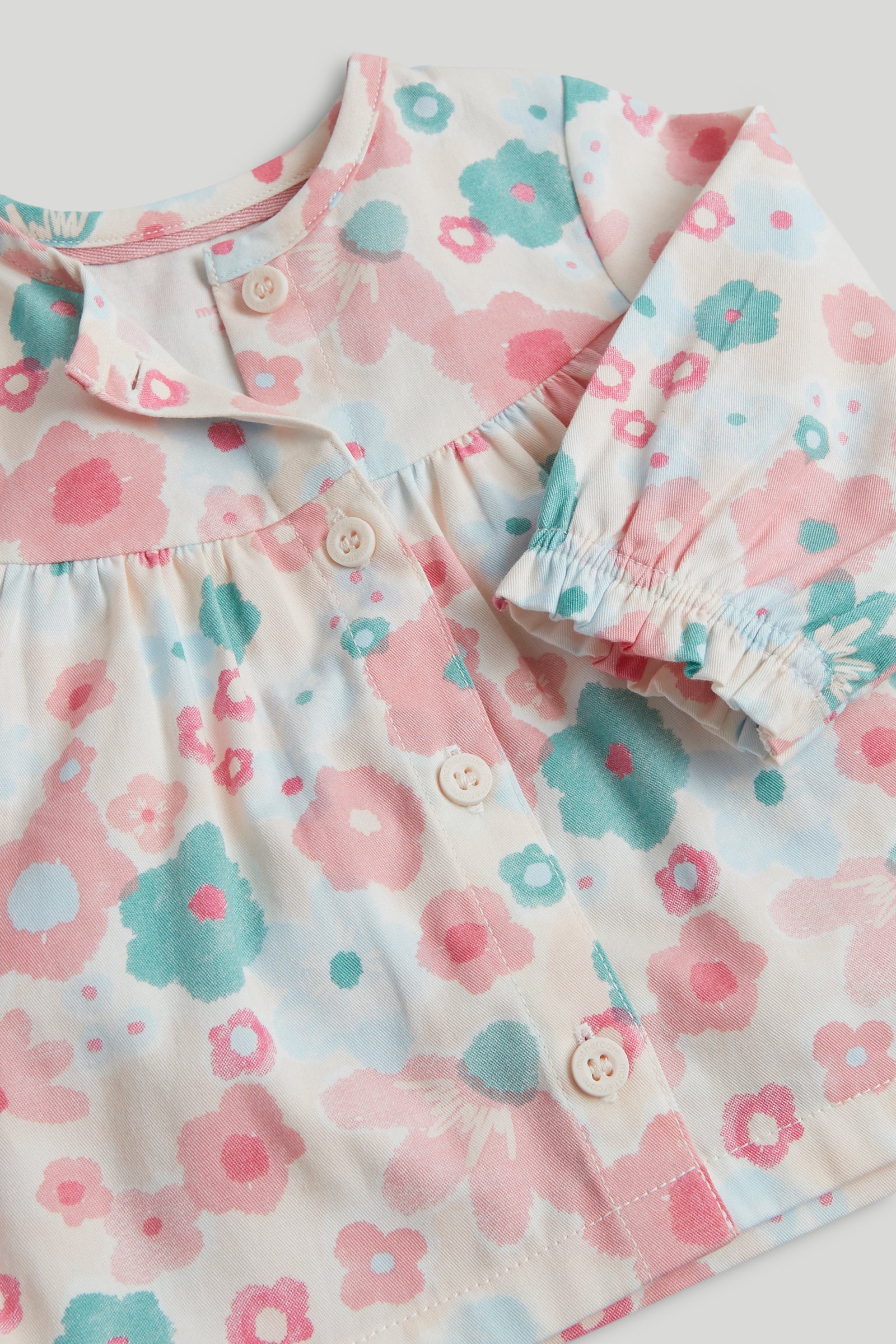 Girls Light Pink Inky Floral Cotton Woven Regular Fit Long Sleeve Pyjama Set