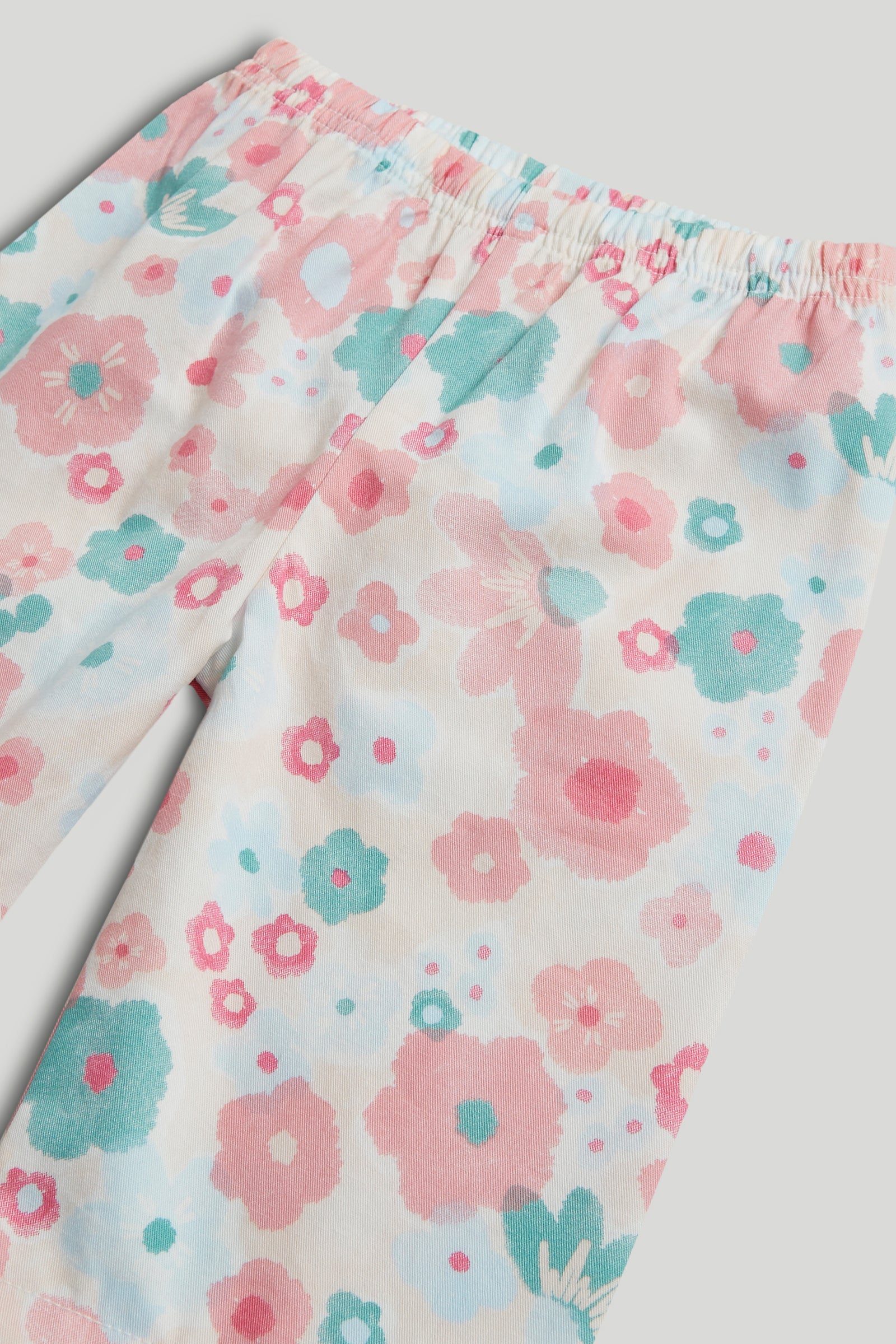 Girls Light Pink Inky Floral Cotton Woven Regular Fit Long Sleeve Pyjama Set