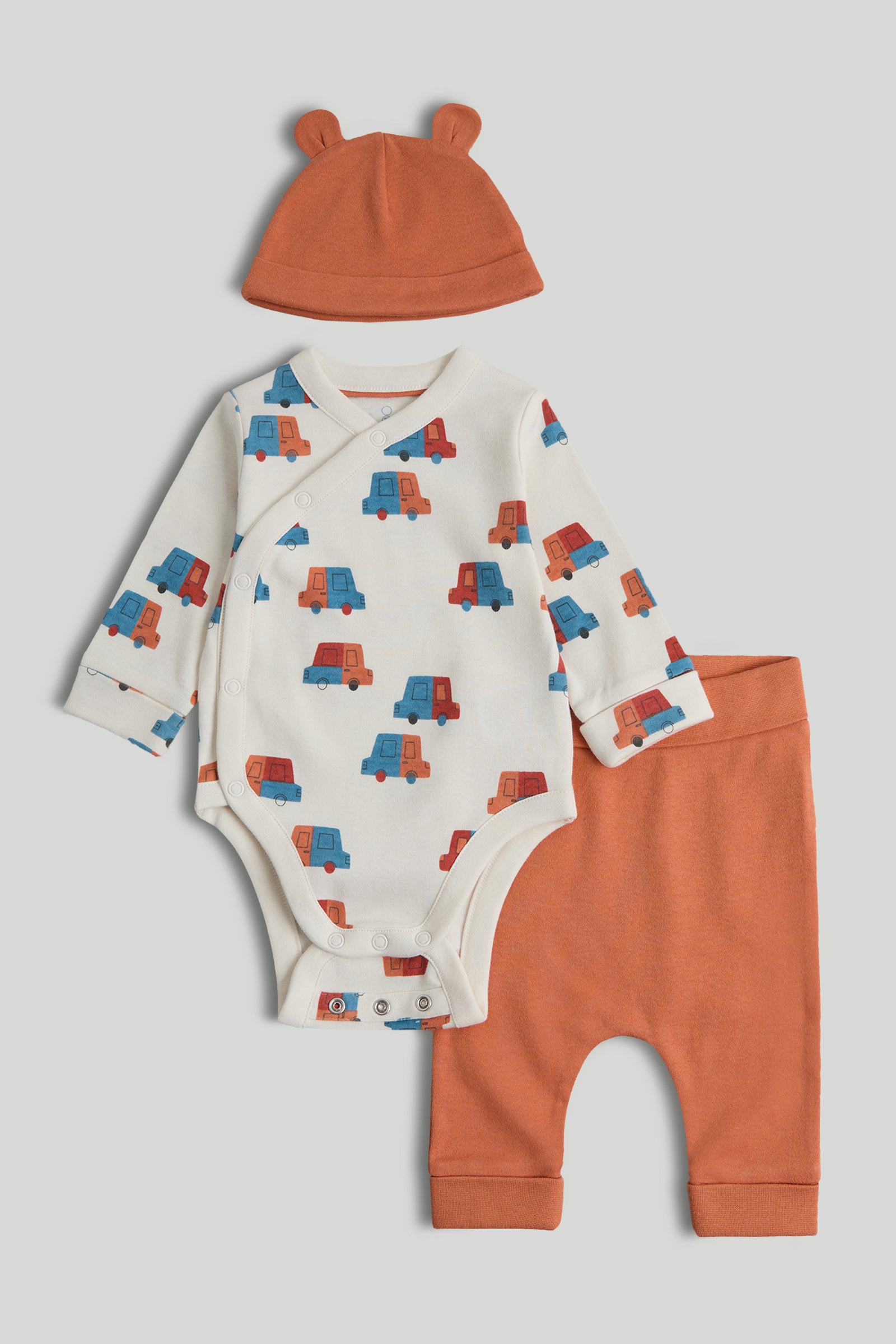 Baby Boys Multi Cotton Bodysuit Set with Hat & Pants