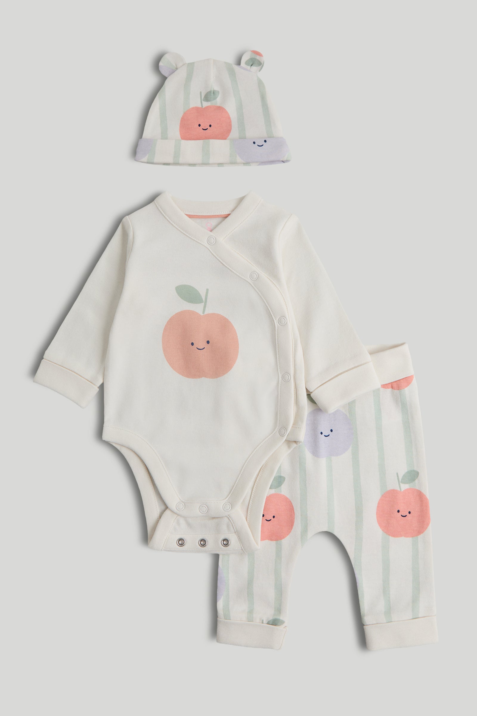 Baby Girls Cream Cotton Bodysuit Set with Hat & Pants