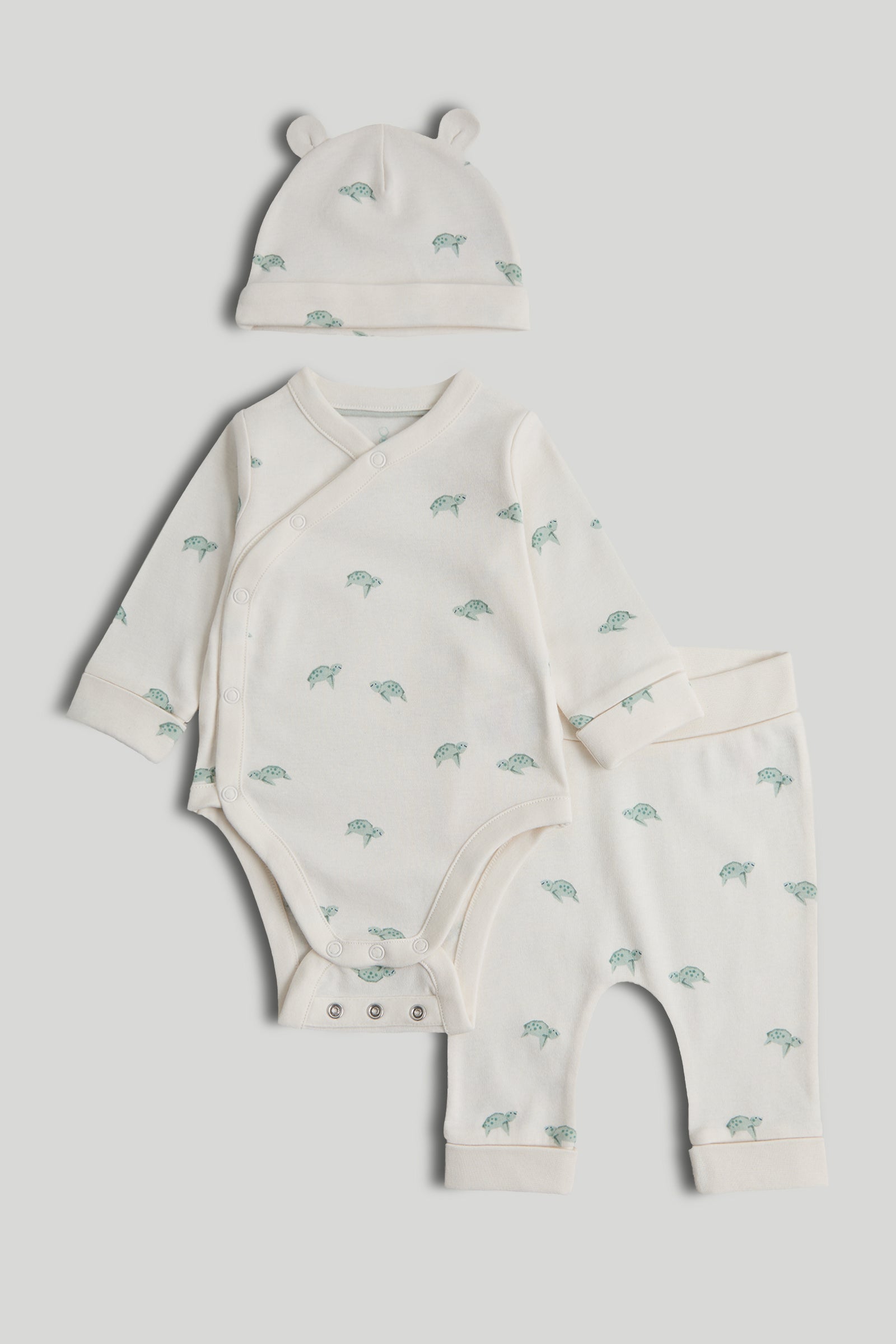 Baby White Cotton Bodysuit Set with Hat & Pants