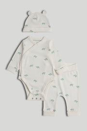 Baby White Cotton Bodysuit Set with Hat & Pants