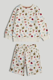 Boys Multi Printed Sweatshirt & Shorts Cotton Blend Set