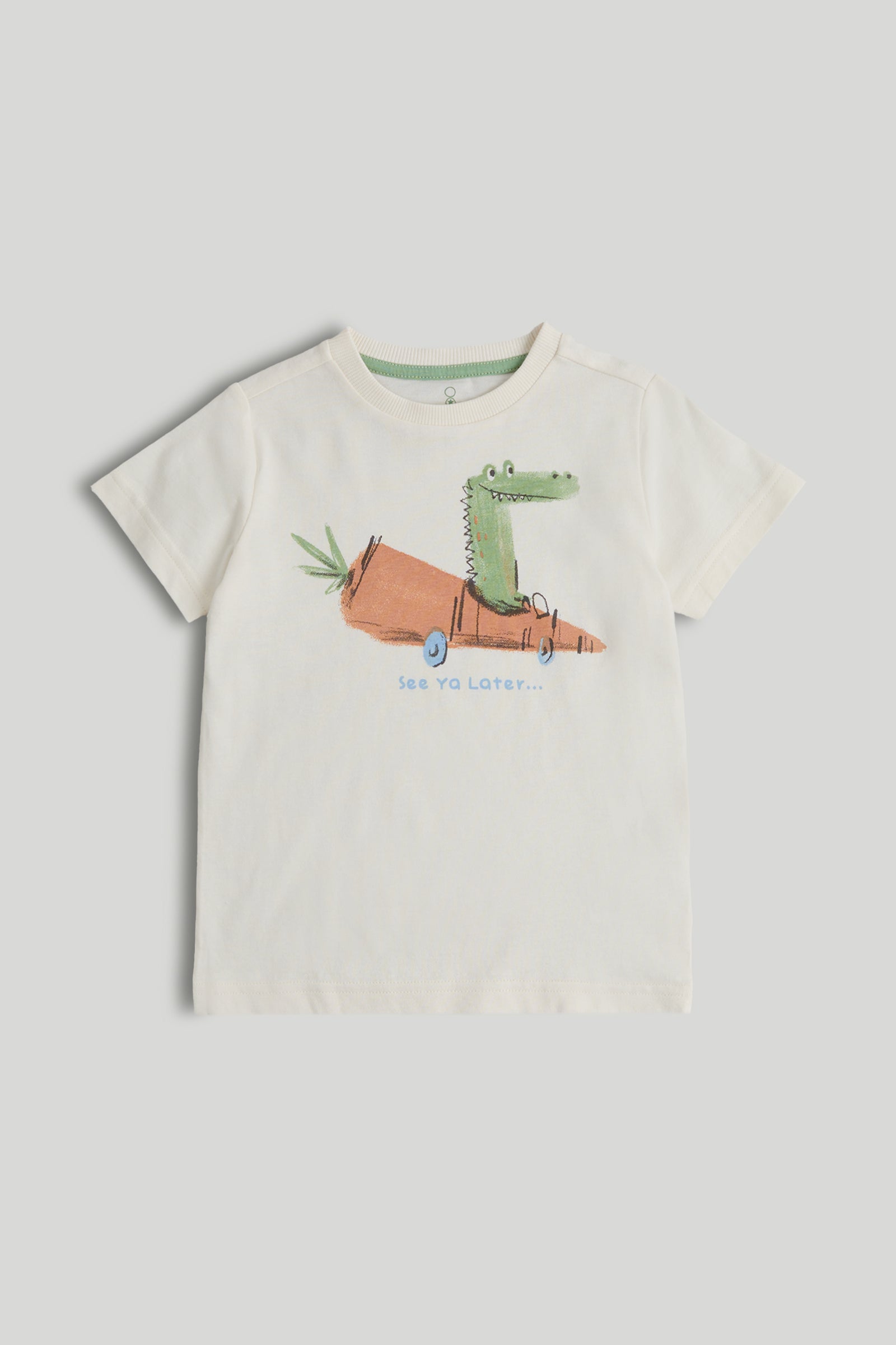 Boys Cream Printed Cotton Regular Fit Casual T-Shirt