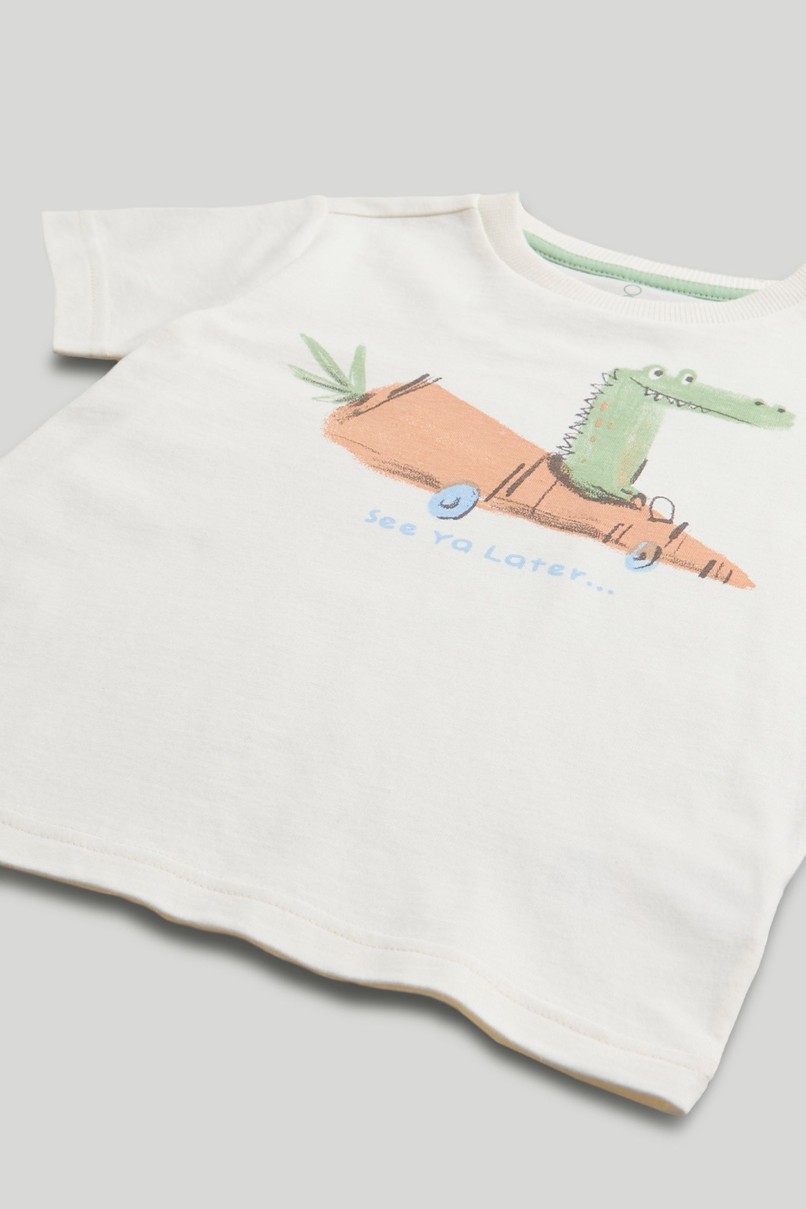 Boys Cream Printed Cotton Regular Fit Casual T-Shirt