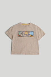 Boys Brown Road Trip Graphic Cotton Regular Fit T-Shirt